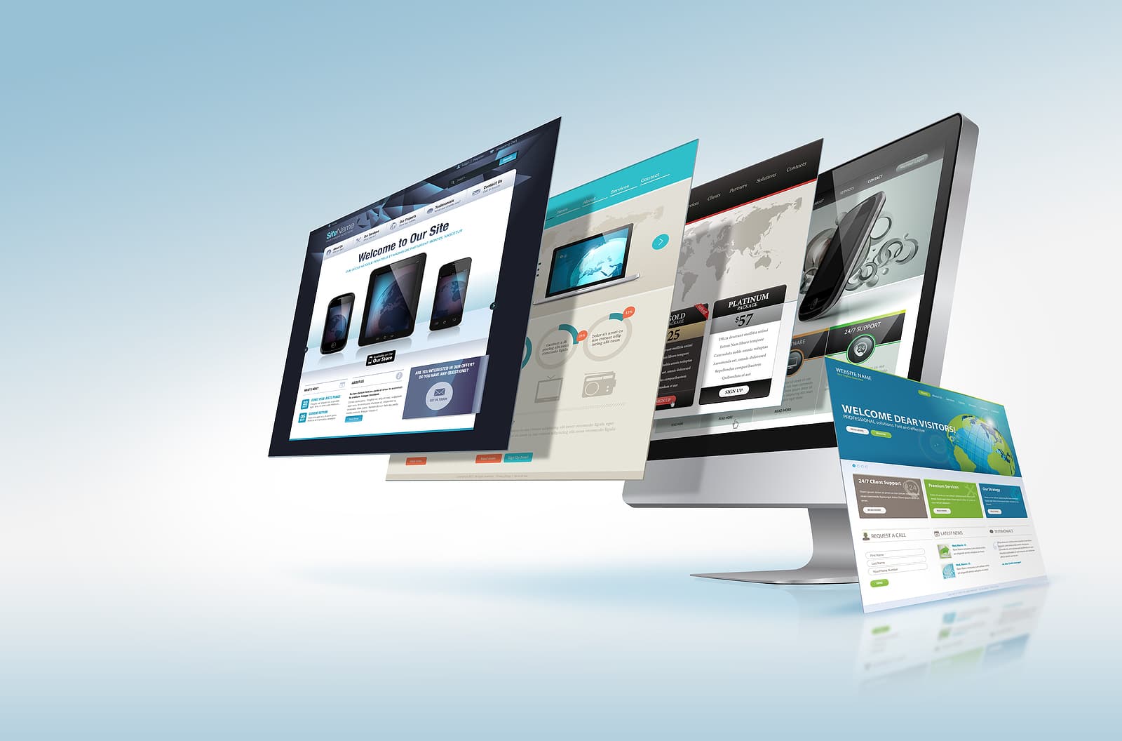 SEO manchester - Different designs web pages jump out of the computer screen
